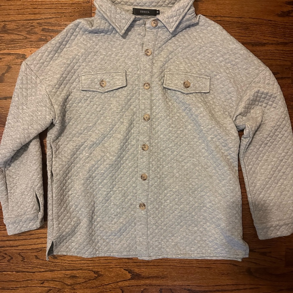 Gray Quilted Button-Up Shirt